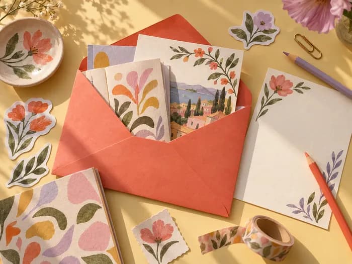 Courrier créatif et papiers illustrés du Kids Mail Club pour les 8–16 ans — visuel illustratif